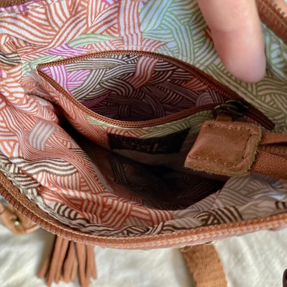 THE SAK Pax Leather Small Crossbody Purse Tribal Brown Convertible Strap Boho